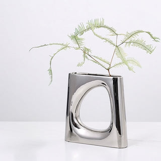 Metallic Silver Perforated Ceramic Flower Vase 2 Sizes  Hotel-like Style
