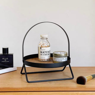 Iron Leather Single Tier Round Tray  Storage