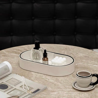 Faux Leather Oval Storage Tray White