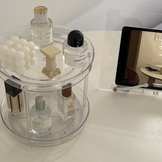 Clear Acrylic Rotating Three-Tier Rack Cosmetic Storage Tray