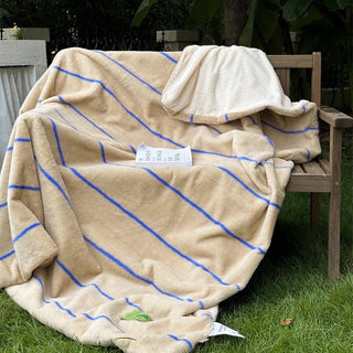 Beige Blue Stripe Pattern Fluffy Soft Blanket 150 x 200 cm Blanket Lap Blanket
