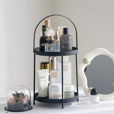 Two-tier round display rackin  storage