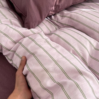 Mauve Pink Stripe Soft Cotton Duvet Cover Set   Bed Cover  All Seasons  Year-Round