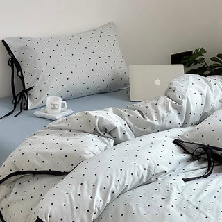 Blue polka dot pattern piping ribbon duvet cover set 2 sizes  bed cover all seasons year-round.