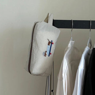 Skateboard Dog Cosmetics Storage Waterproof Pouch Hanging Makeup Pouch Travel Pouch Dachshund
