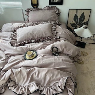 Cooling Black Piping Frill Plain Duvet Cover Set  Bed Cover Cooling Touch
