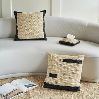 Straw material Monotone cushion cover 2 types  45 x 45 cm