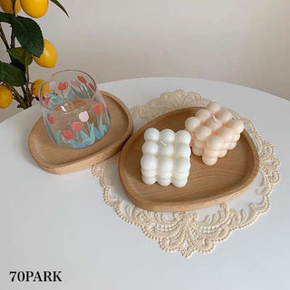Oval-shaped wooden tray set of 2 bean plate