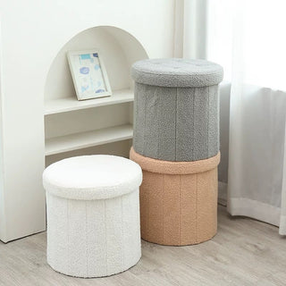 Foldable Boucle Round Storage Stool   in   Ottoman Stool Storage Storage Box