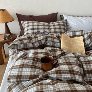Blue Checkered Cotton Duvet Cover Set   All Seasons
