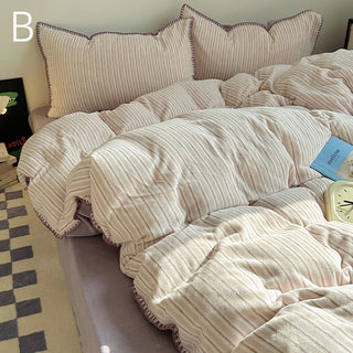 Striped Stitch Velvet-like Winter Duvet Cover Set