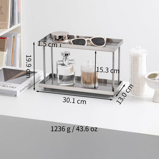 Stainless steel silver simple two-tier display rack cosmetic storage