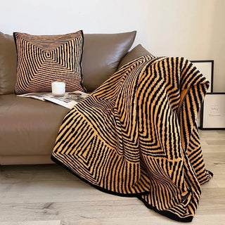 Orange Black Geometric Pattern Knit Blanket 120 x 160cm Lap Blanket