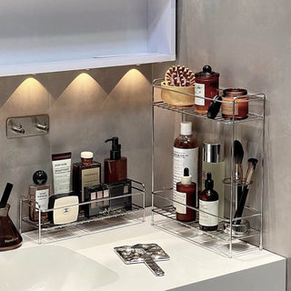 Stainless steel two-tier high-type simple slim storage rack silver