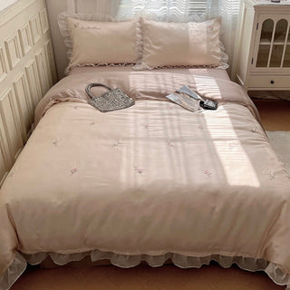 Cooling Flower Embroidery Lace Frill Duvet Cover Set   Bed Cover  Cooling Touch