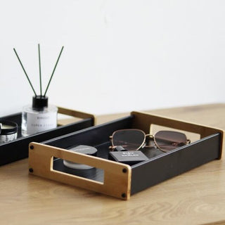 Bamboo Handle Storage Tray Set of 2