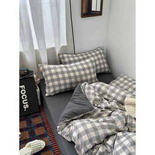 Gray Wide Check Pattern Duvet Cover Set 2 Sizes  All Seasons