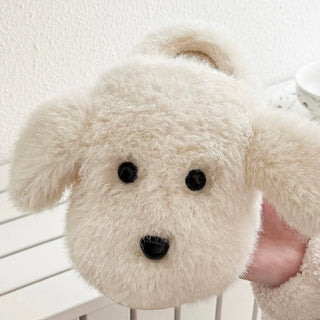 Fluffy Puppy Room Shoes   3 Sizes  Indoor Slippers Stuffed Dog