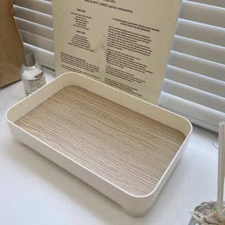 Wood grain print rectangular accessory trayin  small item holder.