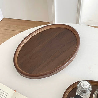 Oval-shaped simple retro wood trayin 2 sizes for storage small item holder perfume storage.