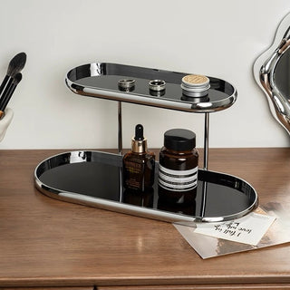 Silver Frame Oval Two-Tier Trayin  Storage Rack Monotone