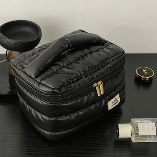 Metallic Color Large Capacity Cosmetic Storage Puff Pouch  Silver Travel Pouch