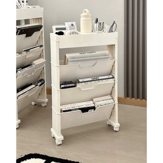 12cm Wide Slim File Wagon with Casters Desk Storage Magazine Rack Multifunctional White