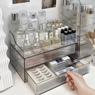 Clear Stripe Pattern Two-Tier Drawer Cosmetic Storage