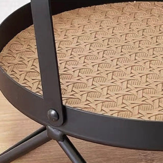Iron Leather Single Tier Round Tray  Storage