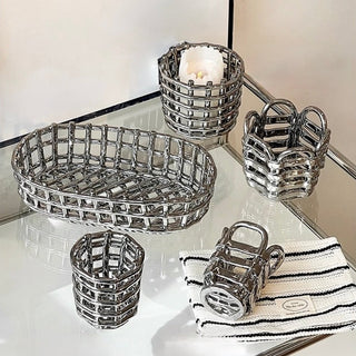Silver Amiami Ceramic Brush Stand   Small Item Storage Candle Holder