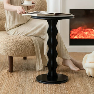 Black Wave Leg Round Compact Side Table