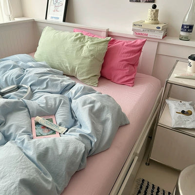 Pink Mix Color Solid Cotton Duvet Cover Set  Bed Cover All Season