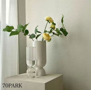 Striped Clear Glass Flower Vase