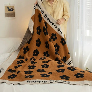 Brown floral blanket 130x170 lap blanket knit
