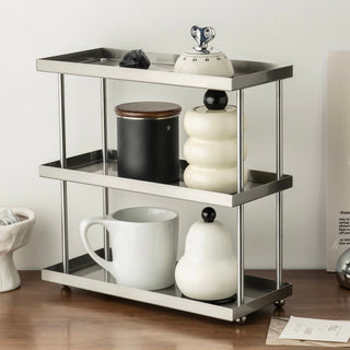 Stainless steel silver simple three-tier display rack cosmetic storage