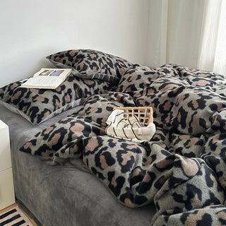 Gray Leopard Print Duvet Cover Set 2 Sizes  Winter Thick Bed Cover Bedding Cover Leopard Print