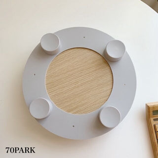 Wood grain print round accessory trayin  small item holder.