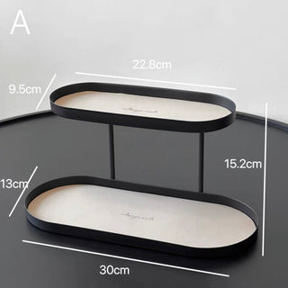 Iron Leather Oval Two-Tier Tray Storage Rack
