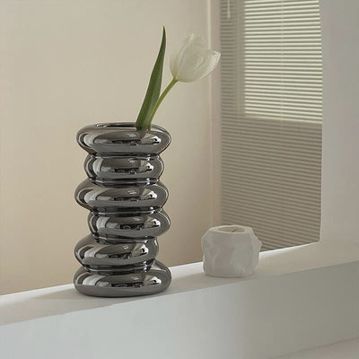 Silver-colored ceramic flower vase