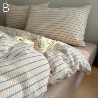 Mixed Color Stripe Cotton Duvet Cover Set  All Season