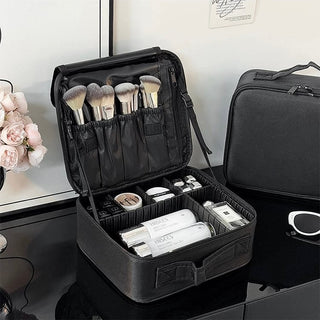 Mirror-equipped Simple Makeup Box Large Capacity Cosmetic Storage Pouch Black Travel Pouch