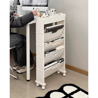 12cm Wide Slim File Wagon with Casters Desk Storage Magazine Rack Multifunctional White