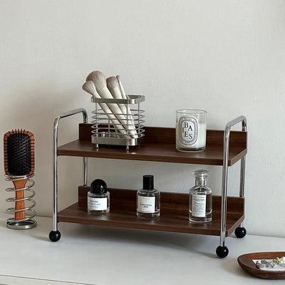 Wood x Silver Black Ball Two-Tier Display Rack Storage