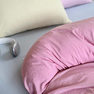 Pink Mix Color Solid Cotton Duvet Cover Set  Bed Cover All Season