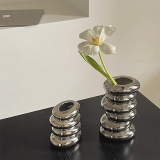 Silver-colored ceramic flower vase