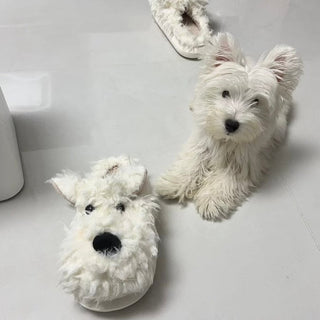Puppy Fluffy Room Shoes   3 Sizes  Indoor Slippers  Terrier Dog