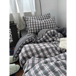 Gray Mix Check Pattern Duvet Cover Set 2 Sizes  All Seasons