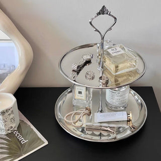 Stainless steel two-tier accessory tray display