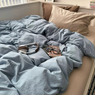 Beige Mix Color Solid Cotton Duvet Cover Set  Bed Cover All Season