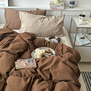Beige Mix Color Solid Cotton Duvet Cover Set  Bed Cover All Season